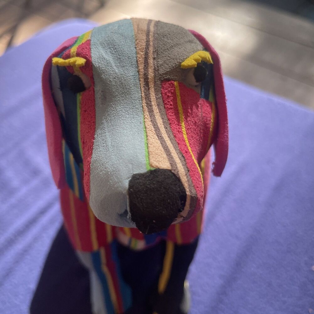 Ocean Sole Recycled Flip Flop Art Medium Sitting Dog Sculpture Handcarved 7.5"
